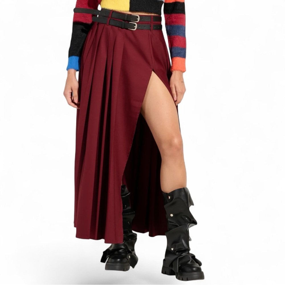 Aritzia Burgundy Pleated FRENZIA Maxi Skirt